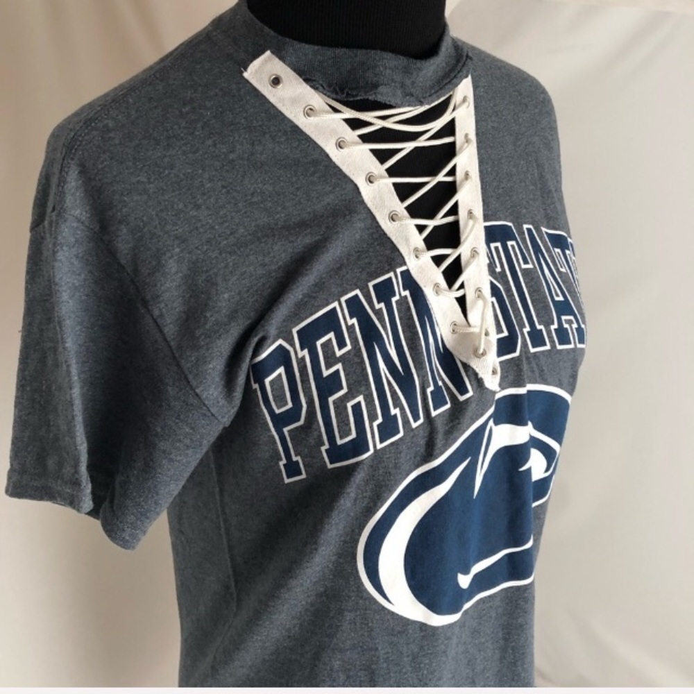 Penn State University Nittany Lions custom blue and white cut lace up t-shirt - Picture 2 of 6